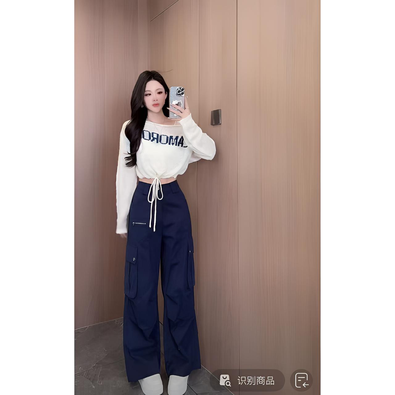曼曼【酷漾街头~】时髦宽松显瘦直筒阔腿裤休闲工装裤