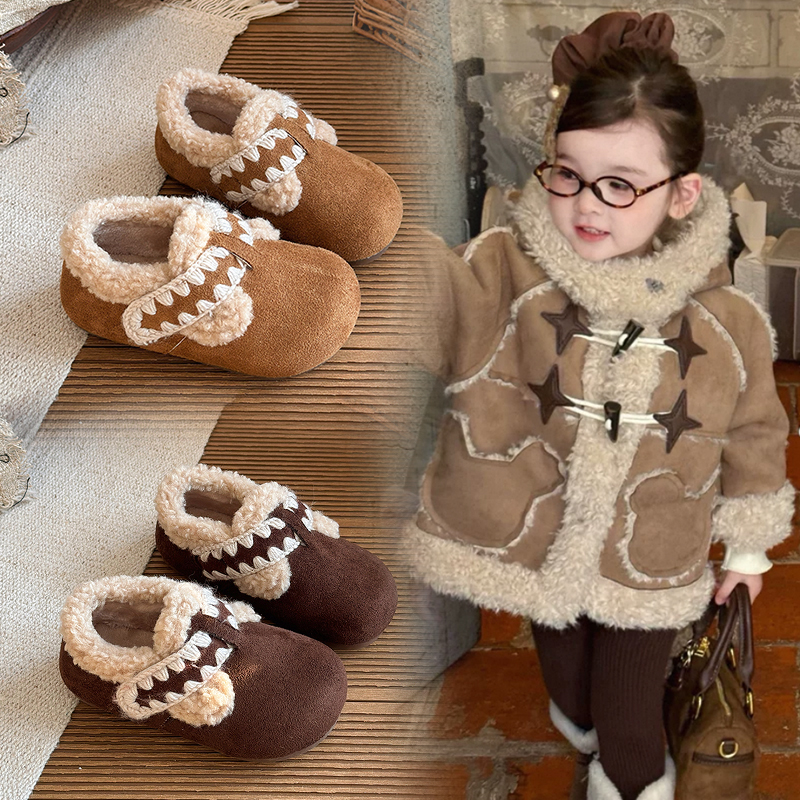 女童棉鞋冬季加绒保暖勃肯鞋儿童毛毛鞋小女孩二棉鞋51119