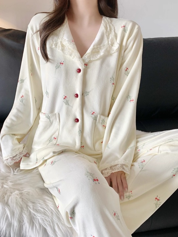 甜美小香风海岛绒睡衣女士秋冬季薄绒款保暖2025新款家居服套装