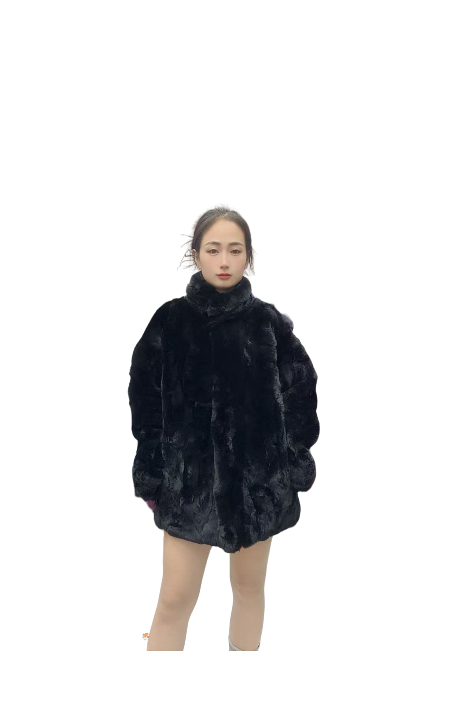 海宁新款时尚休闲宽松女长袖短款暗扣冬季立领短外套
