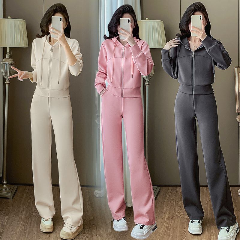 春装运动服女套装2025年新款春秋显瘦开衫洋气减龄灰色卫衣两件套