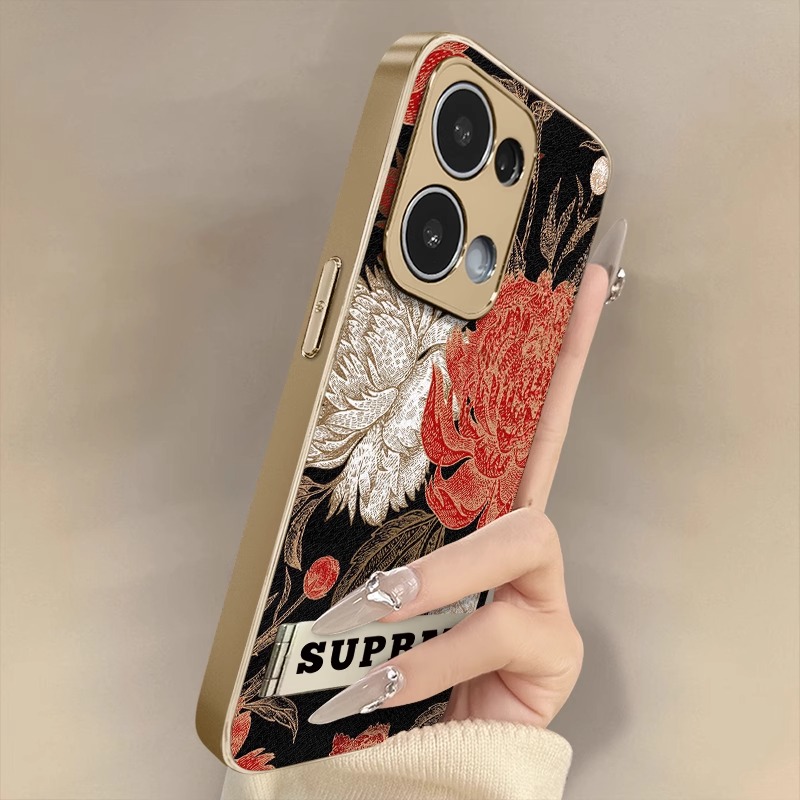彩色油画花朵适用opporeno14手机壳14pro电镀13pro支架12新款11