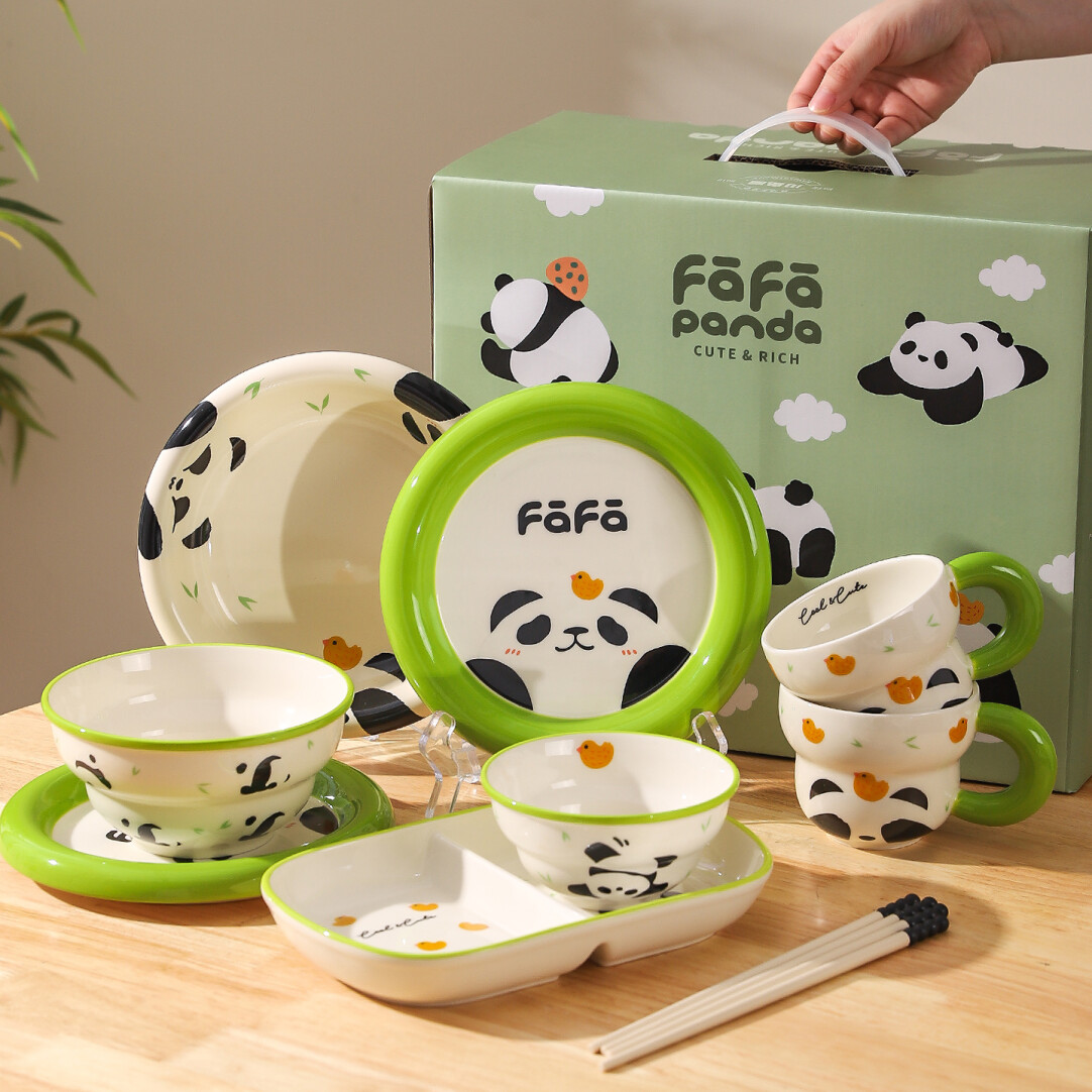 川岛屋熊猫可爱餐具套装一人食碗碟碗盘搬家乔迁新居生日礼物女生