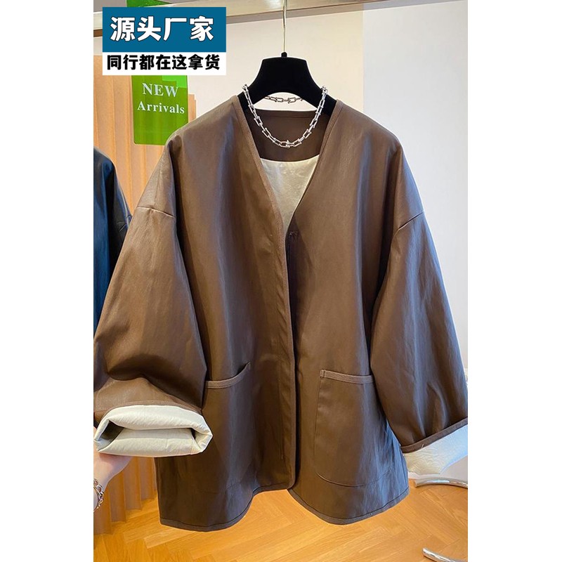 梵乐芬高级感黑色皮衣外套女春秋2025新款宽松洋气时髦酷飒风中长