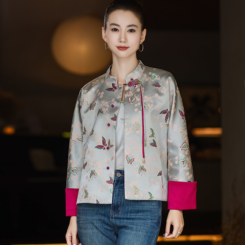 【梦蝶】新中式蝴蝶提花外套女2025秋季高端气质宋锦盘扣短款上衣