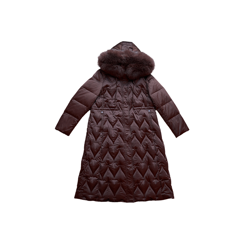 【U.M】波浪绗缝毛领可拆卸新国标90白鹅绒连帽羽绒服保暖气质显瘦