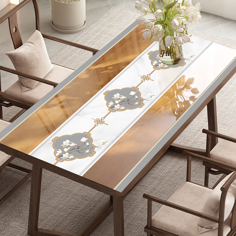 清新玉兰软玻璃桌垫PVC透明磨砂餐桌餐桌茶几垫防水防油防烫加厚