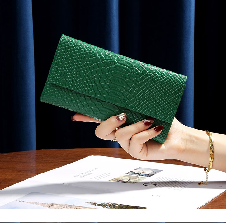 真皮鳄鱼纹超薄长款三折钱包简约轻便多卡位卡包大容量大钞夹