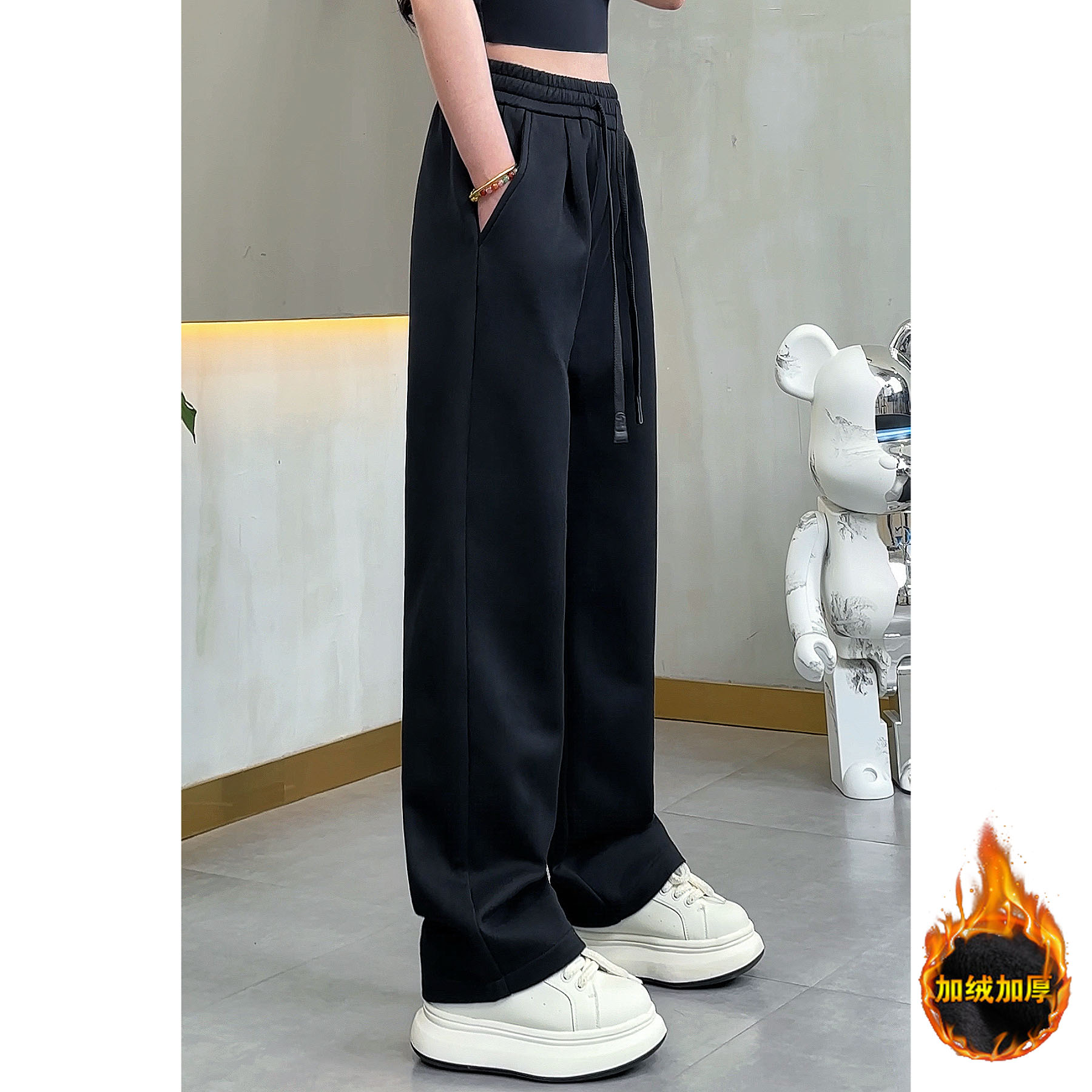 秋季新款男士重磅宽松直筒休闲裤简约时尚百搭运动卫裤直筒裤