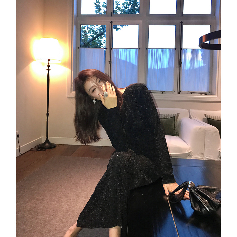 【ALONE SAVOR】龍喜儿阡陌独行秋季气质烫钻扭结圆领连衣裙K252