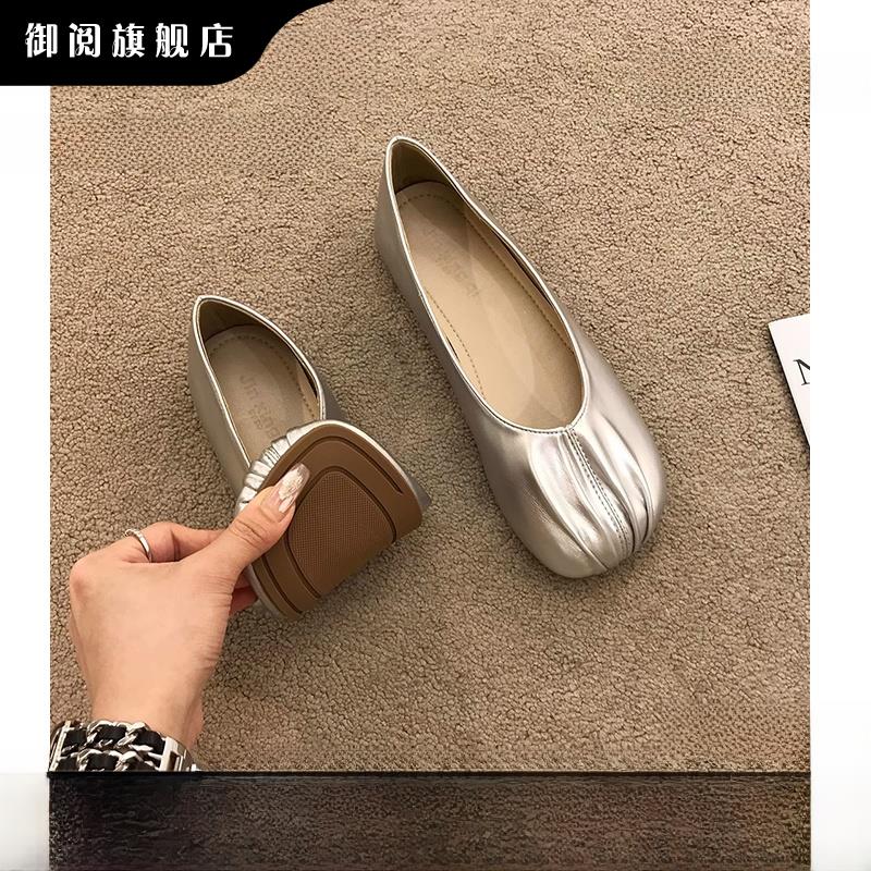 御阅银色平底女鞋2025秋季新款浅勺鞋玛丽简鞋温柔风晚鞋豆豆鞋