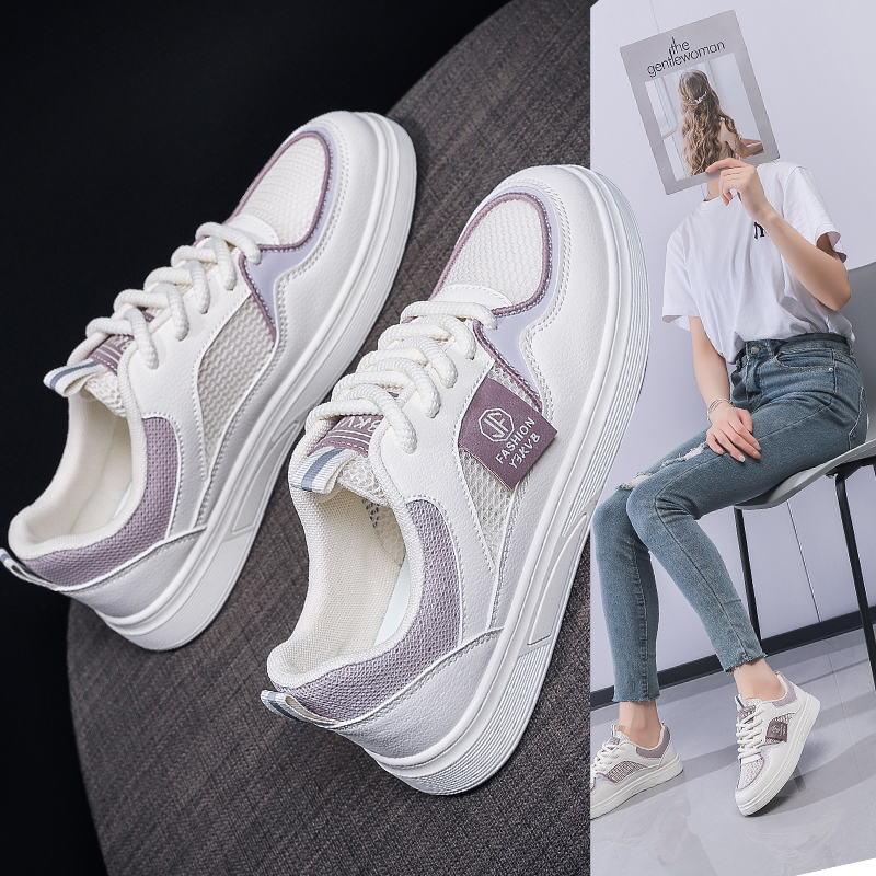 皮面/网面小白鞋女2025夏季新款爆款百搭透气运动平底学生薄板鞋