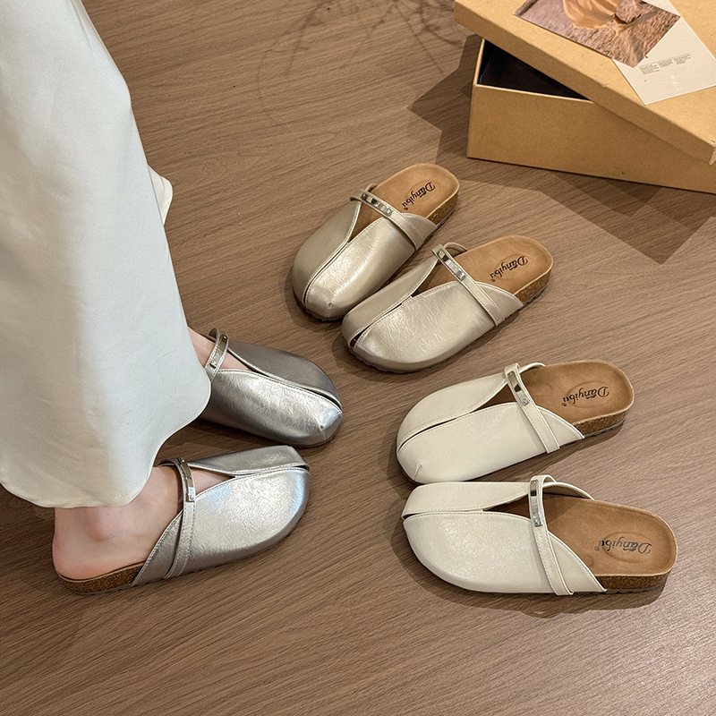 配裙子超火半拖女鞋外穿2025新款时尚气质勃肯鞋一脚蹬懒人包头拖