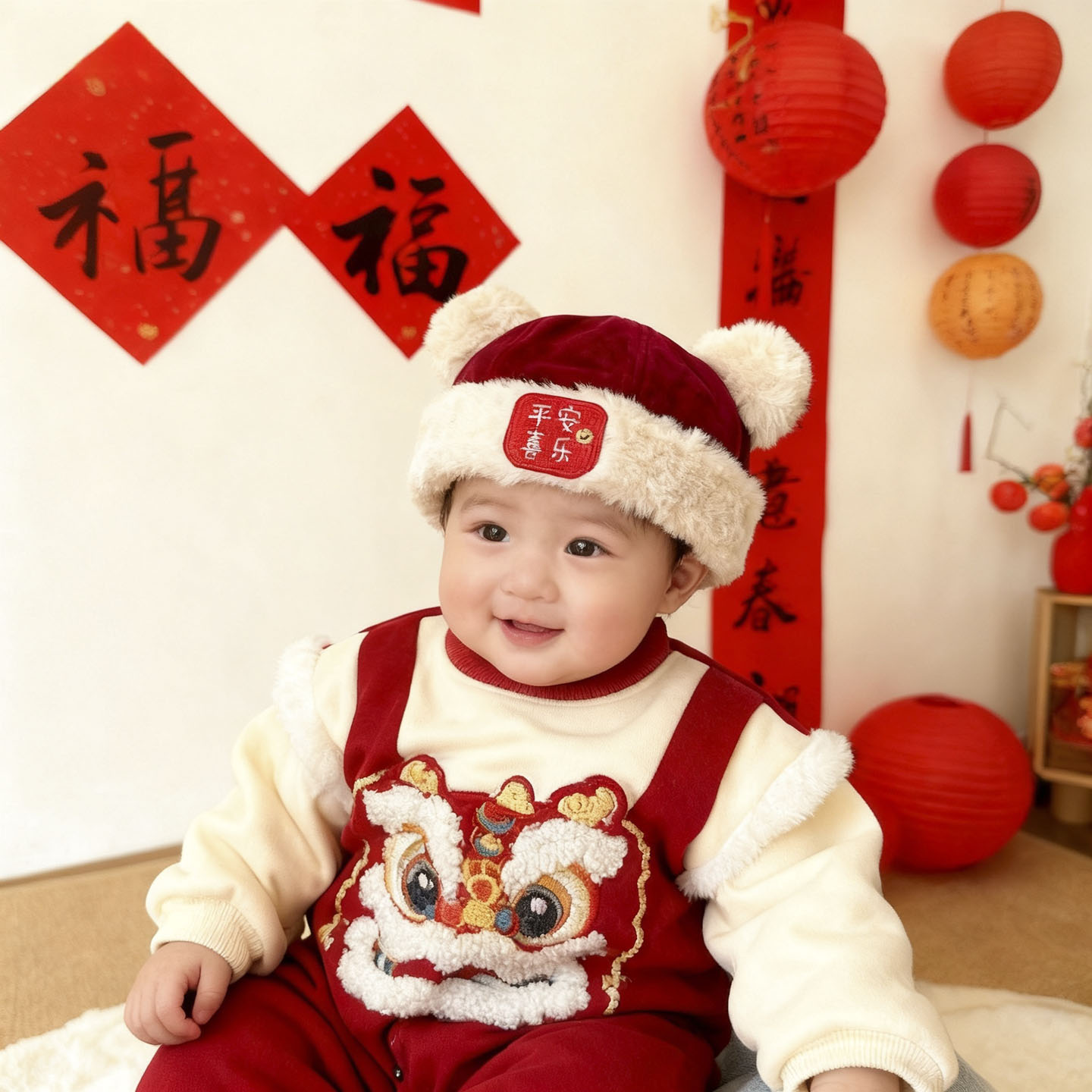 新年宝宝红色喜庆儿童帽子冬季加厚保暖地主帽周岁男女小孩瓜皮帽