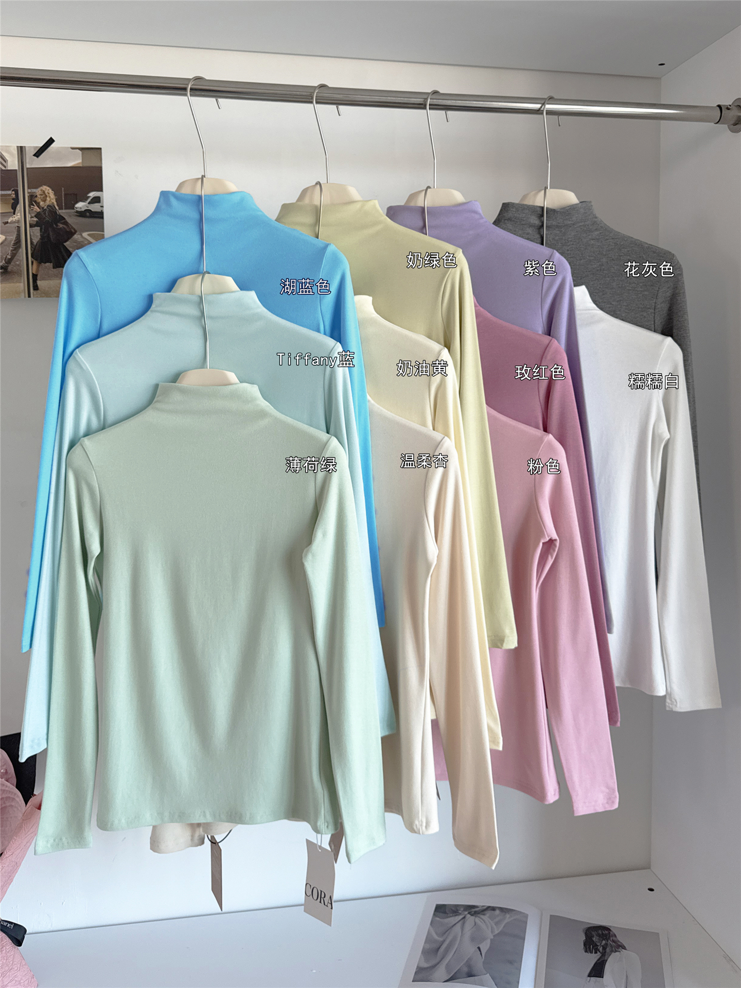 韩系新款莫代尔半高领打底衫女秋冬内搭超弹软糯修身磨毛加绒长袖