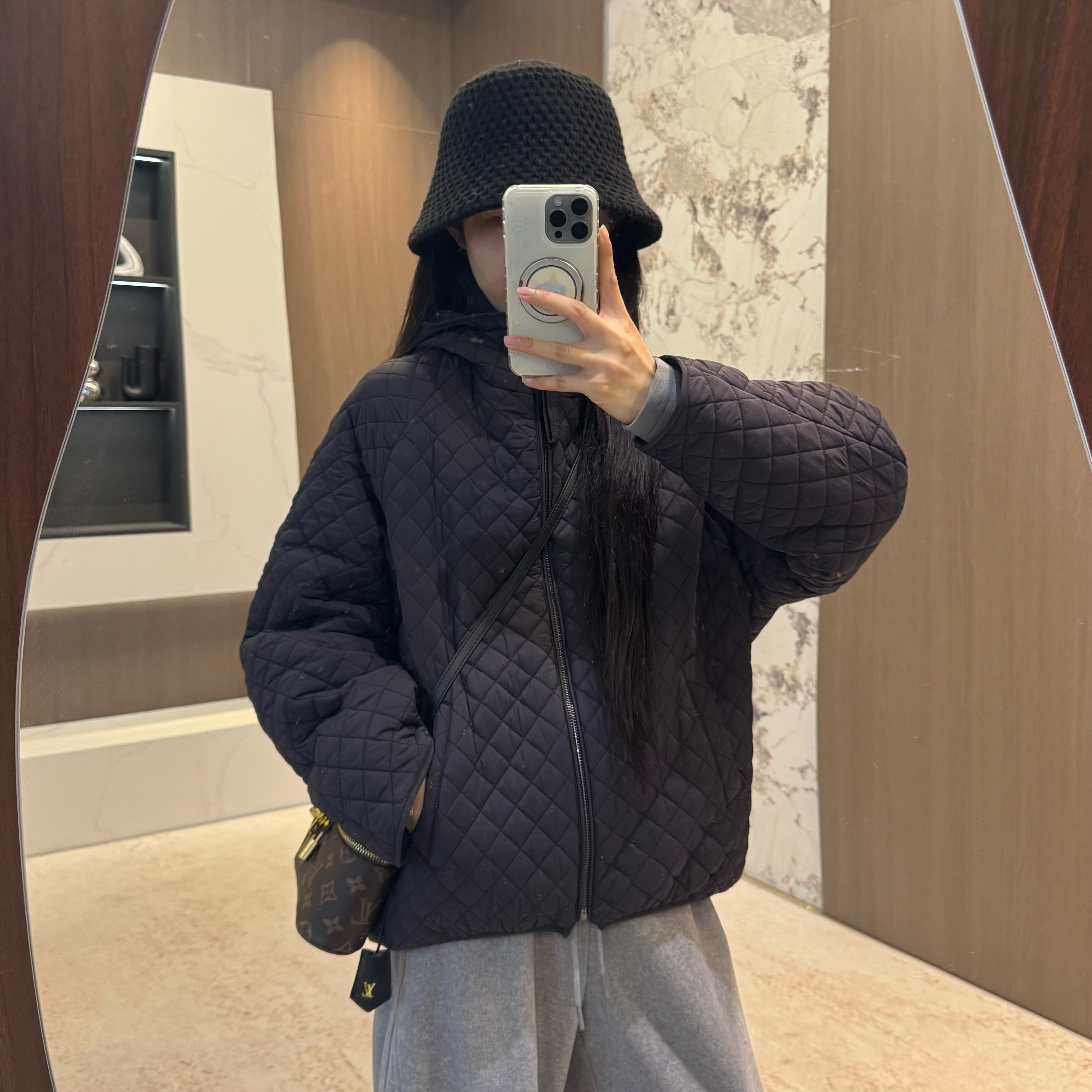 宿慕SUMU棉衣连帽外套女2025新款秋冬宽松菱格棉服小雨女装88838
