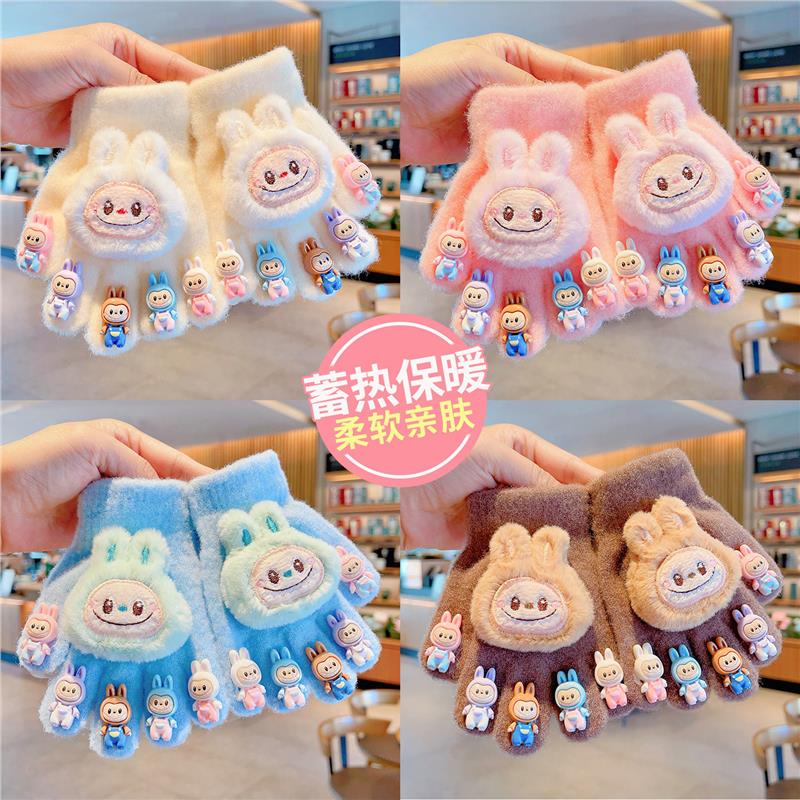 儿童手套2025新款可爱布布毛绒保暖手指套女童冬季防寒卡通护套