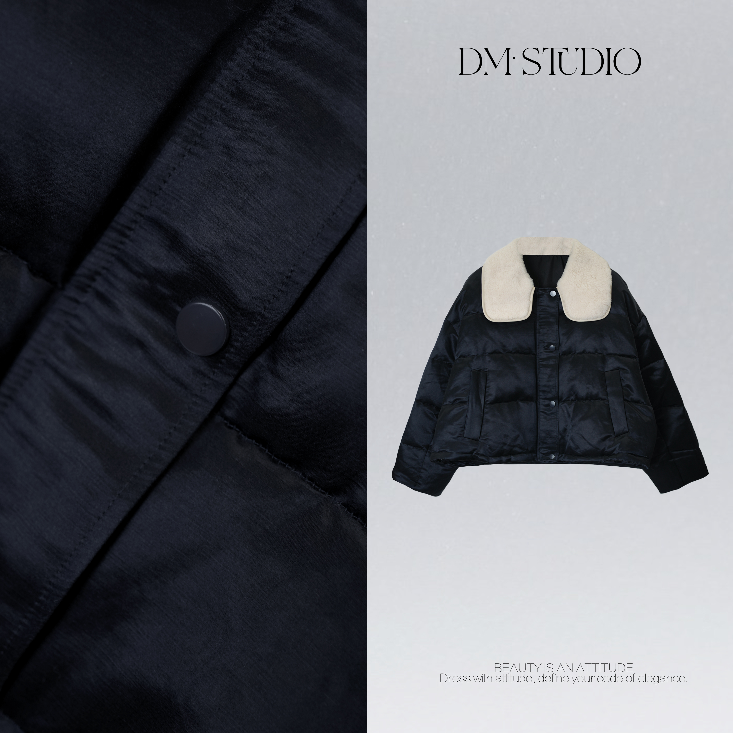 DEDM•STUDIO/冬季翻毛领桑蚕丝亚麻新国标90白鹅绒服2512YRF/1758