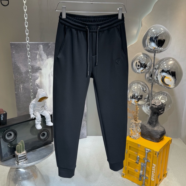 秋季欧货黑色蓝色软弹亲肤柔男士休闲卫裤百搭运动针织修身束脚裤