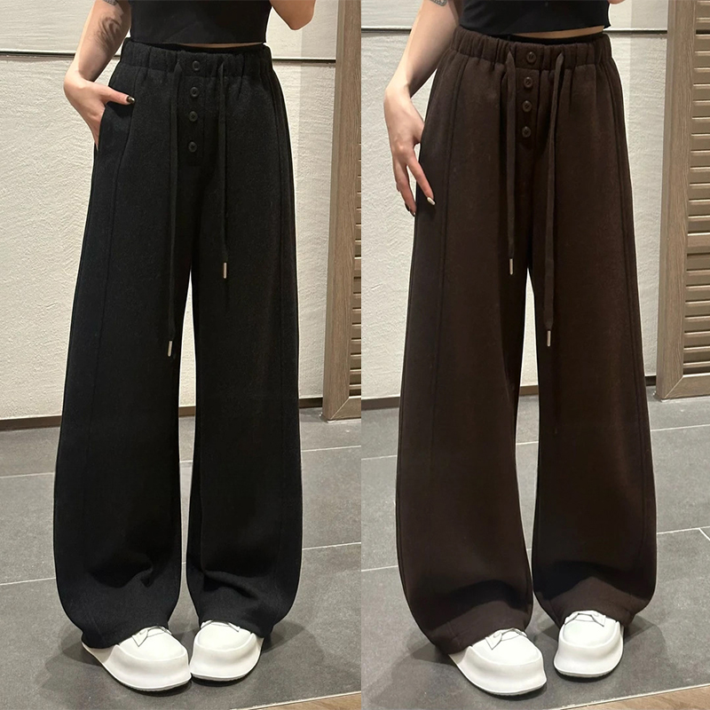 2025秋冬新款设计感垂感宽松四粒扣松紧腰运动加绒卫裤休闲裤女装