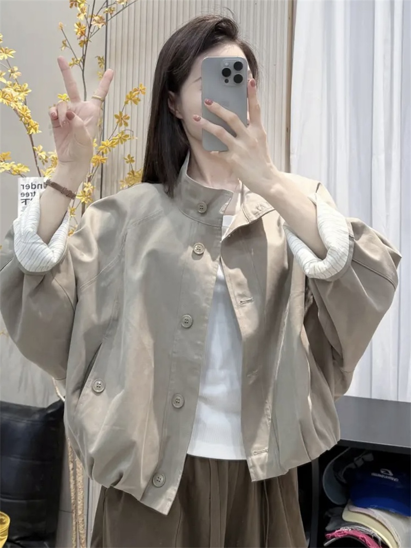 新品秋季英伦风立领夹克外套女2025新款宽松休闲内里条纹短款时尚