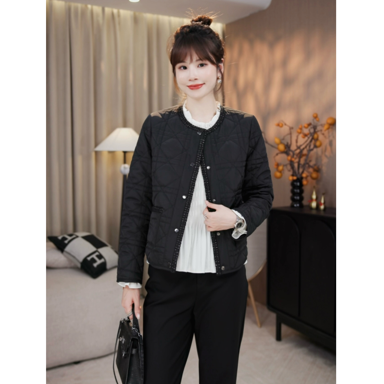 LMENY”格林棉服“气质拉满~小香风细密绗线菱格圆领棉服25CW027