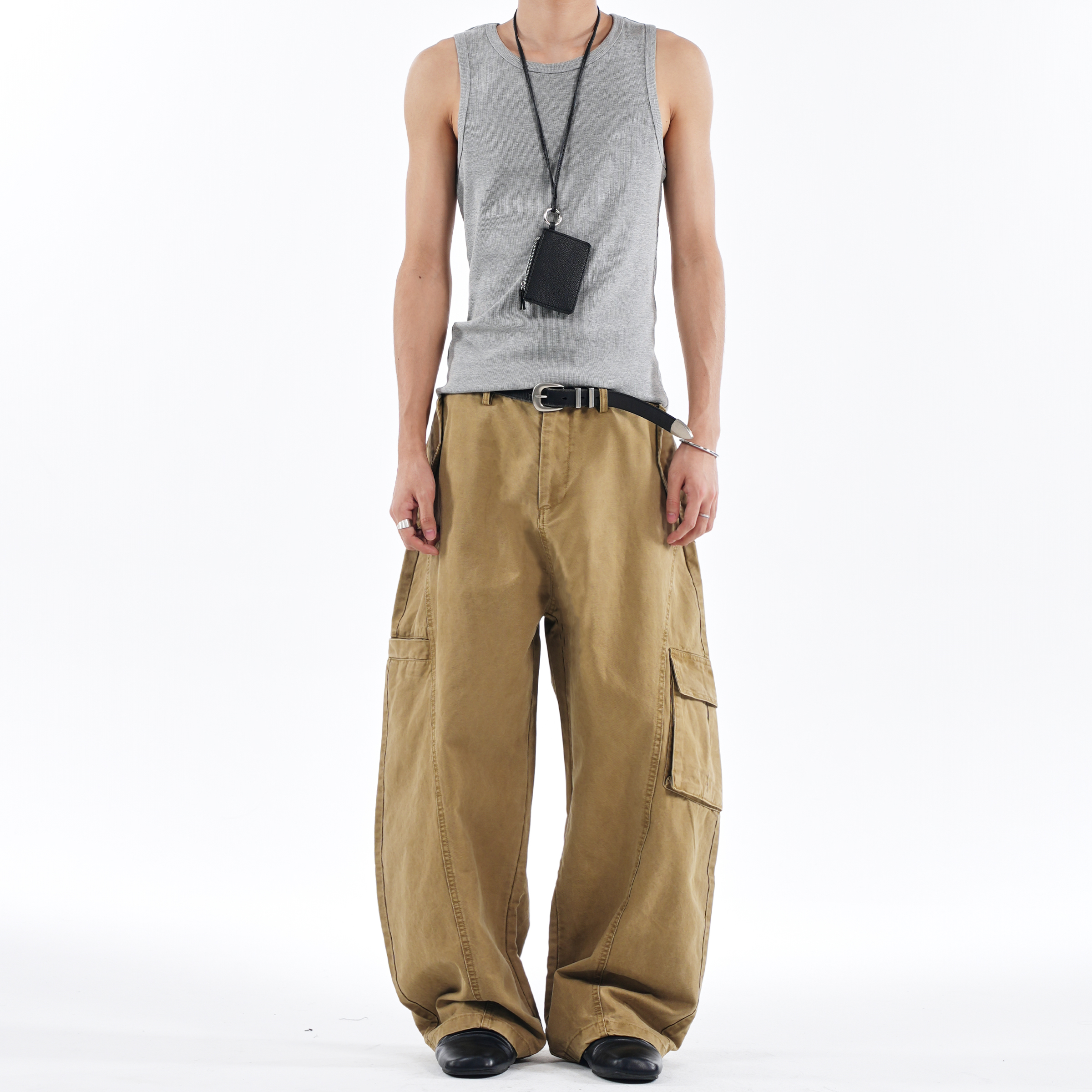 CZ2美式复古做旧水洗重磅多口袋弯刀工装裤男女宽松休闲廓形长裤