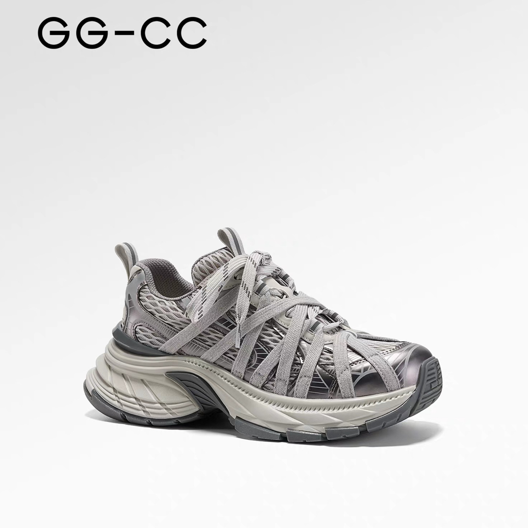 GGCCins风复古做旧捆绑老爹鞋灰色2025年秋季新款厚底休闲鞋女鞋