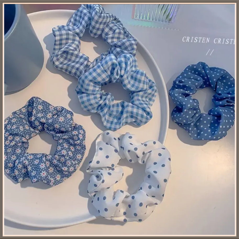 海的味道~蓝色系发绳甜美碎花XXNDF波点大肠发圈ins学生韩【多宠】