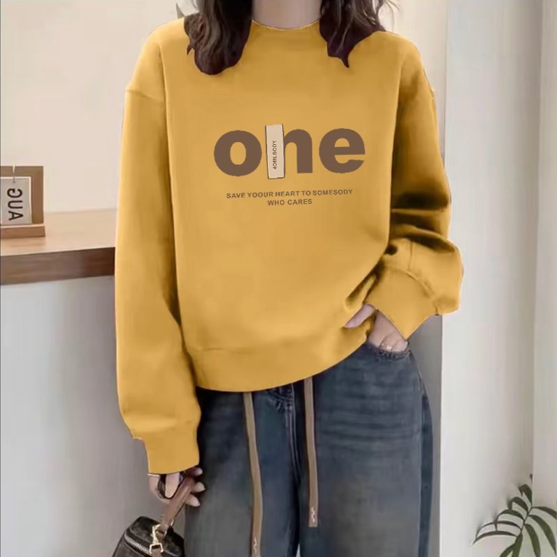 多巴胺圆领套头打底衫加绒加厚卫衣女2025春秋季新款宽松韩版外套