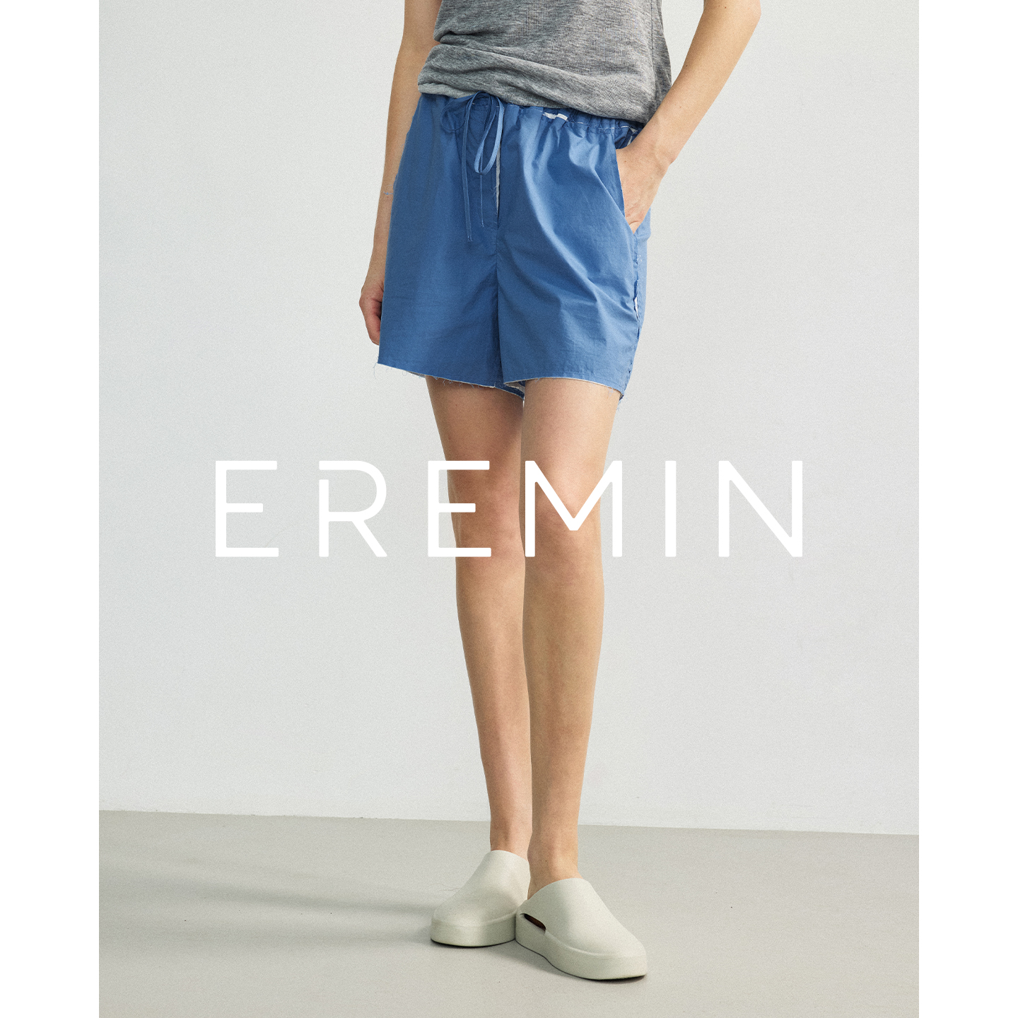 DE Mincollection小破裤/缪系撞色破坏设计抽绳休闲运动短裤55439