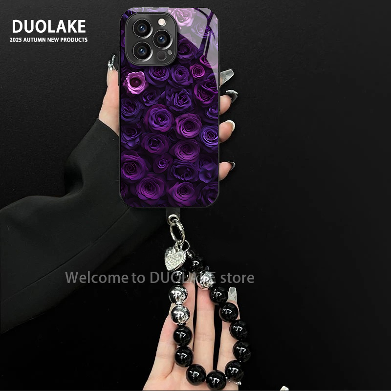适用于苹果/oppo/华为/vivo/小米轻奢紫玫瑰电镀玻璃手链手机壳潮