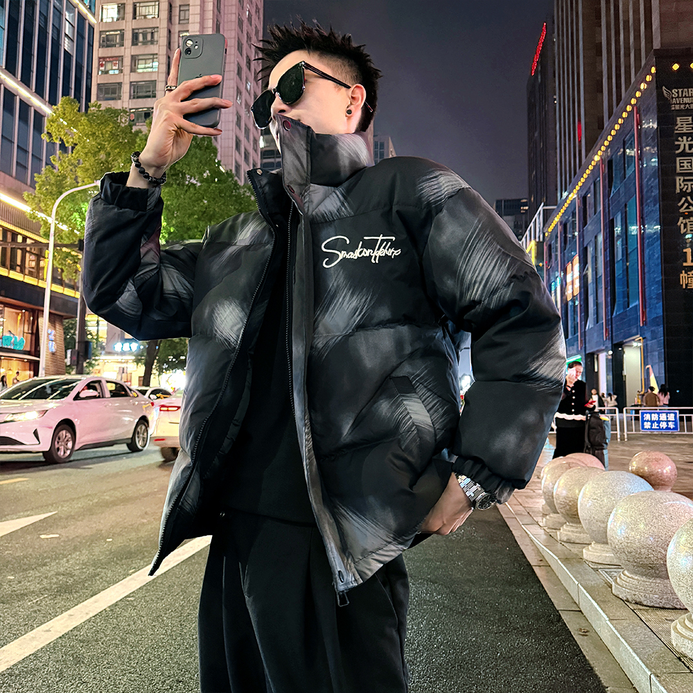 美式冬季男士棉服立领印花刺绣百搭花棉袄高级感加厚保暖棉衣外套