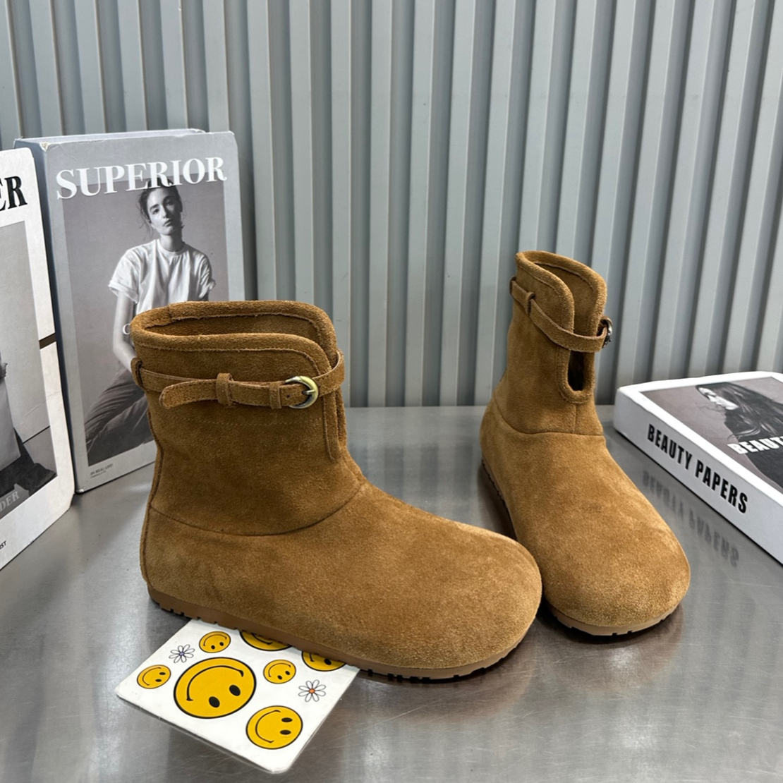 真皮厚底勃肯鞋女毛毛鞋2025新款秋冬加绒保暖雪地靴时尚短靴棉鞋