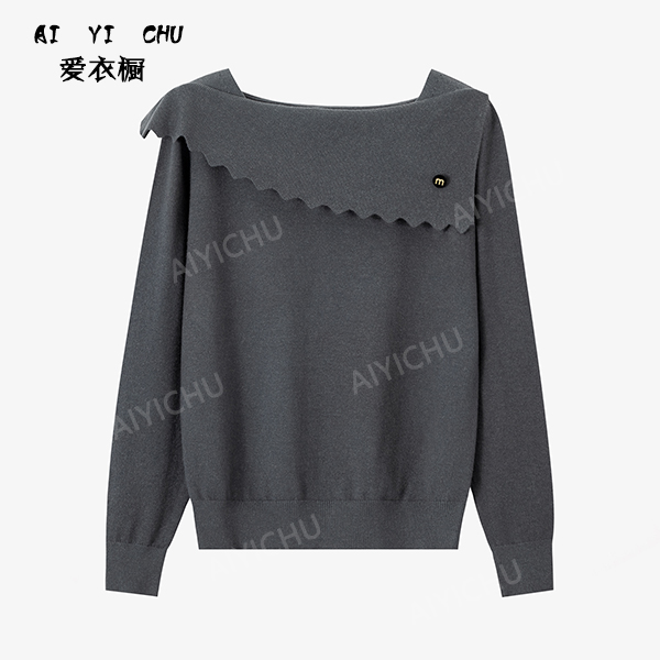 高级感一字肩针织衫女洋气百搭修身显瘦长袖上衣毛衣打底衫女T136