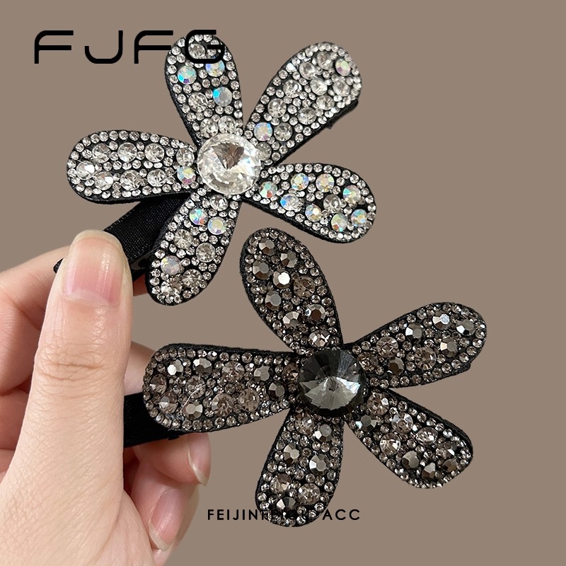 精致花嫣刘海夹满钻花朵鸭嘴夹女韩版轻奢时尚刘海侧边夹发饰新款