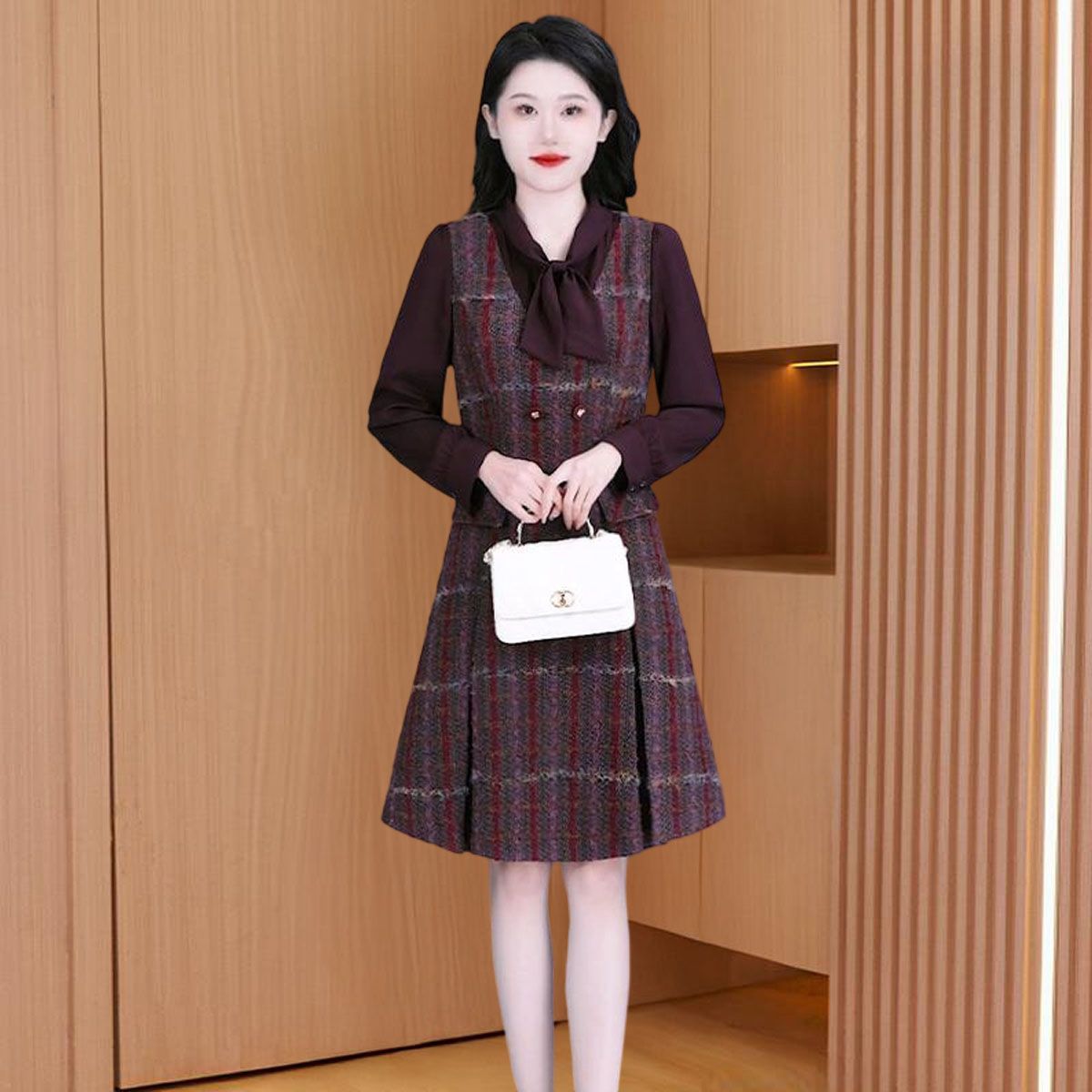 格子小香风时尚减龄气质连衣裙2025秋冬新款年轻款高级感爆款裙子