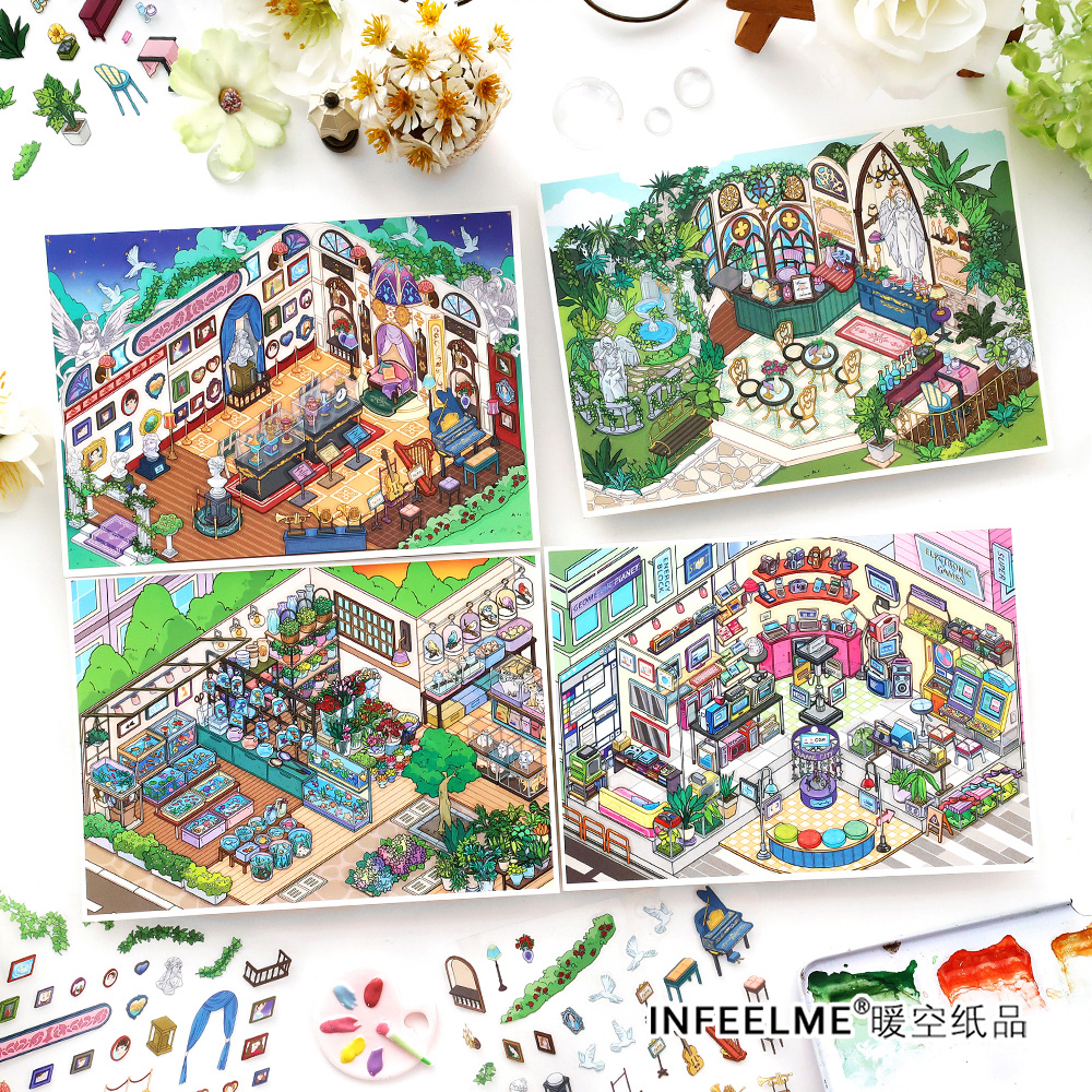 INFEEL.ME今日营业中第28弹系列造景贴纸微缩场景堆叠手账贴画