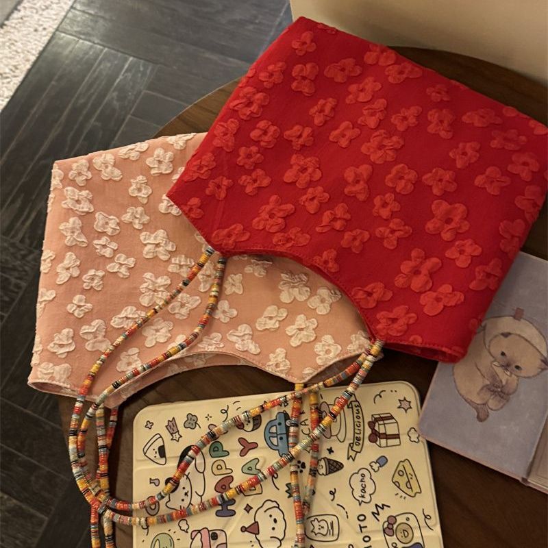 ZY韩系立体感花朵文艺单肩新款大容量通勤仙女帆布包托特帆布袋