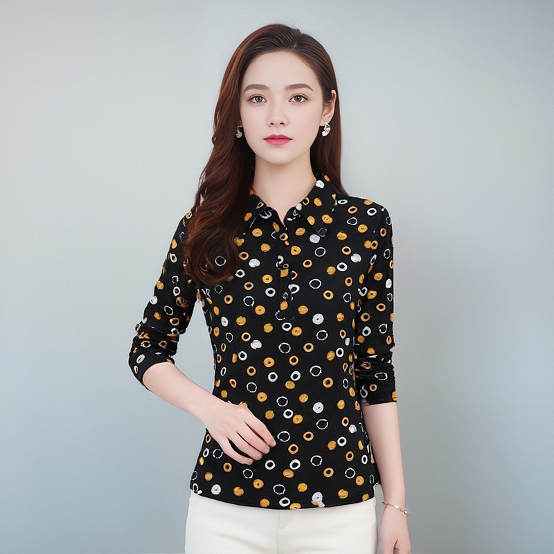 锦依罗中老年女装春秋季台湾网纱长袖时尚小衫洋气显瘦碎花春季