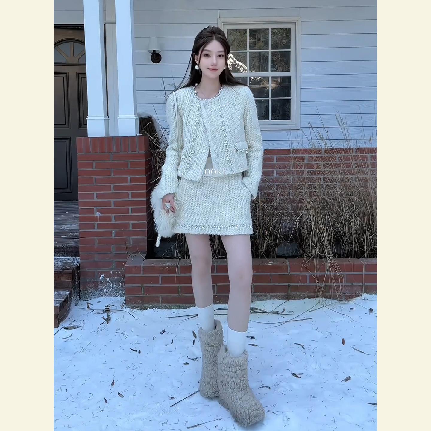 清冷富家千金气质高级感小洋装富家千金miu系小香风连衣裙套装冬