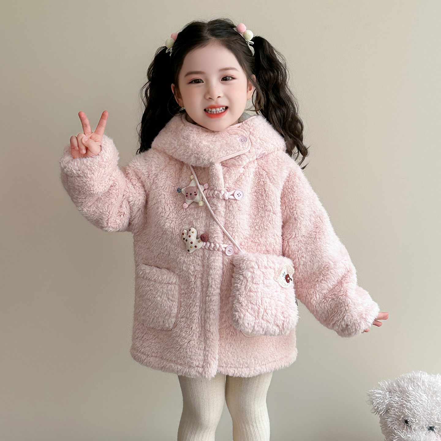 女童加绒外套2025新款秋冬款儿童冬季羊羔毛可爱洋气宝宝加厚上衣