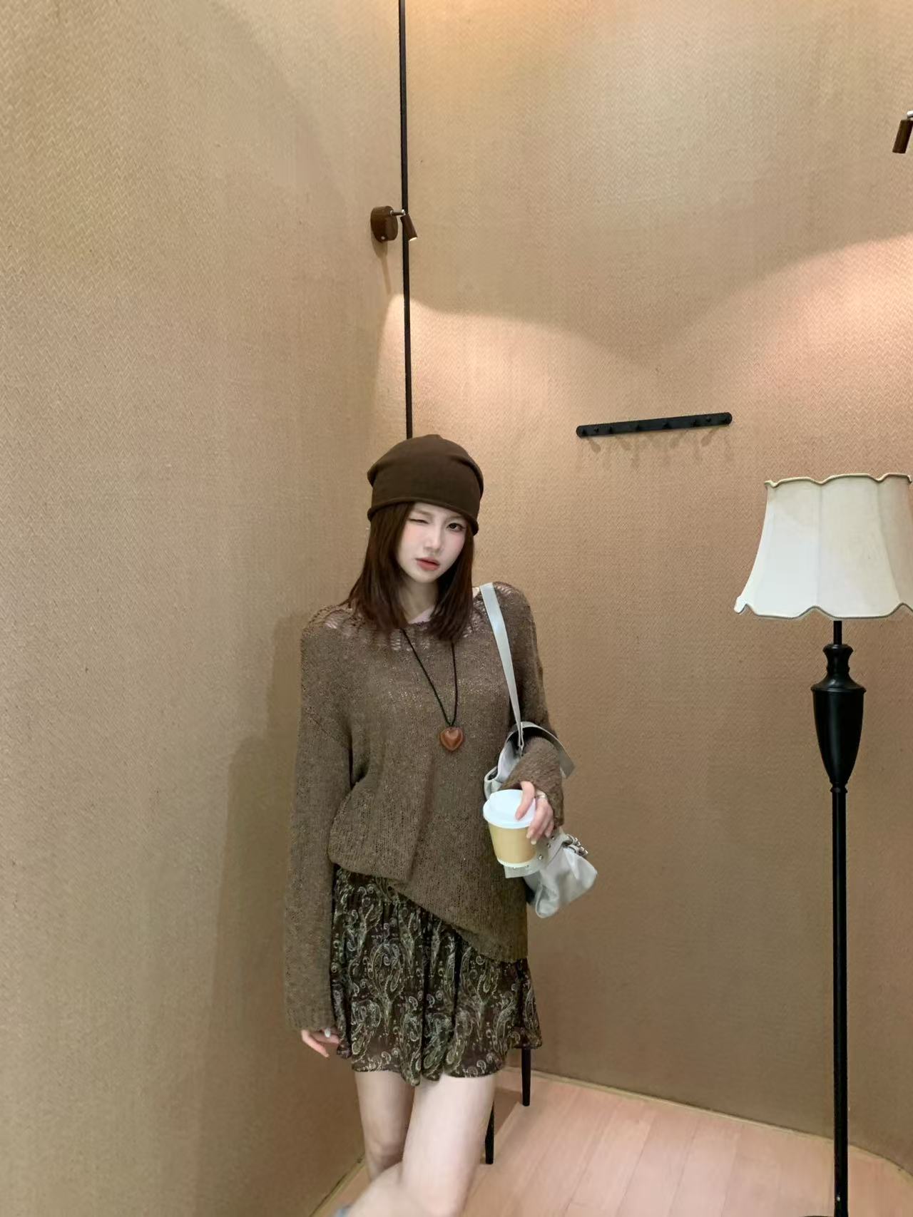 【芝士Cheese】半熟甜心  镂空针织长袖不起球厚款女装打底毛针织衫