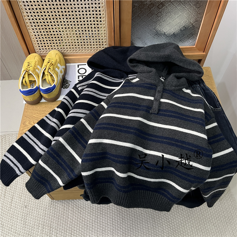 吴小越w1682男童加厚毛衣秋冬新款韩版宽松儿童上衣男孩冬装潮牌