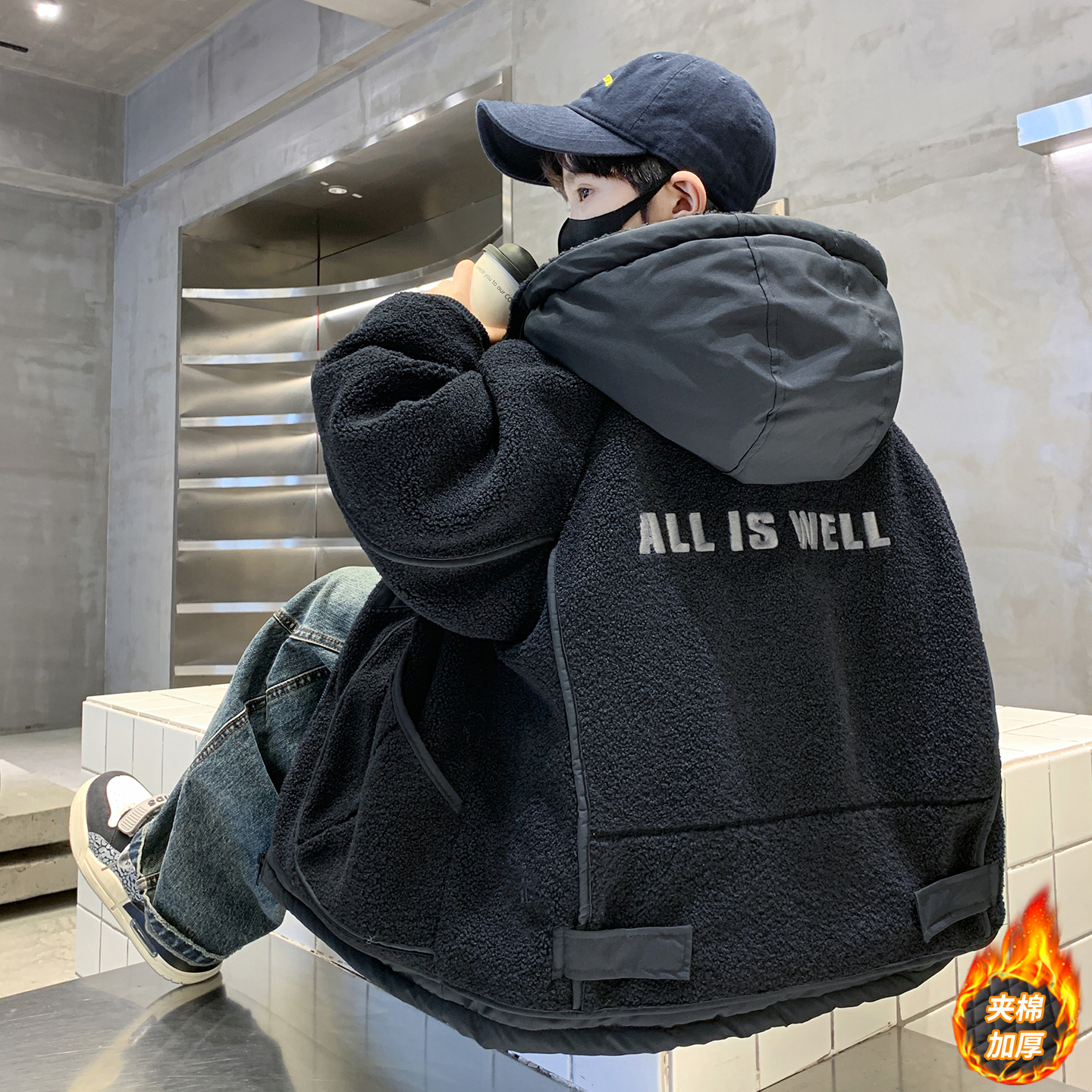 男童冬装夹棉外套2026新款男孩冬季棉袄大童加绒毛毛衣儿童二棉服