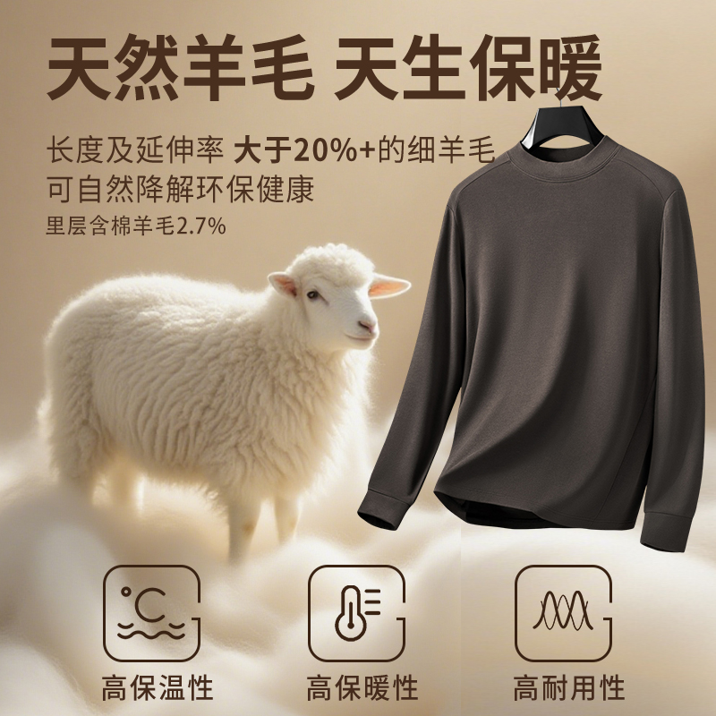 真德绒升级秋冬圆领磨毛抗静电保暖羊毛蚕丝T恤长袖打底衫