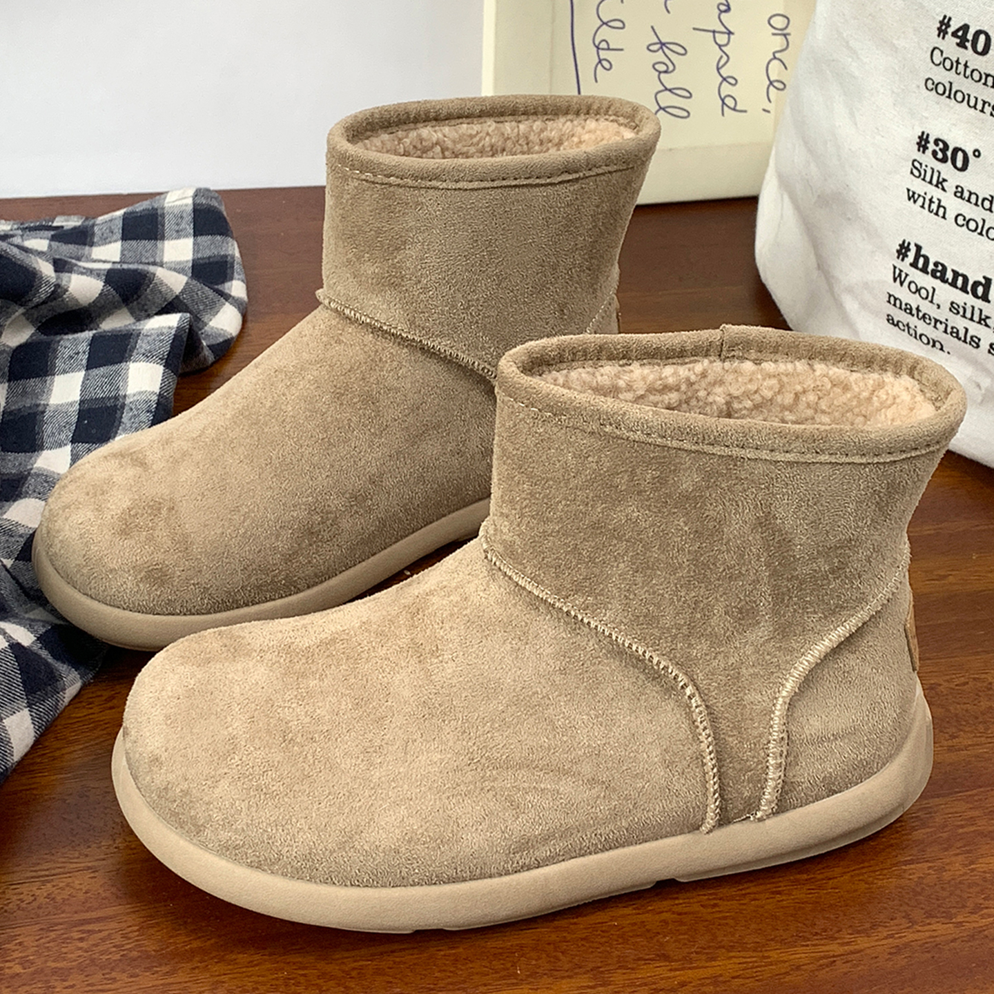 杏色加绒勃肯雪地靴女2025冬新款软底舒适棉鞋百搭休闲保暖毛毛鞋