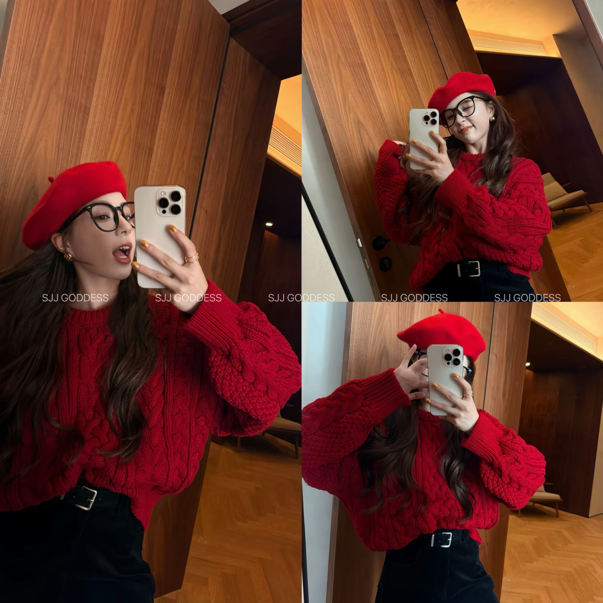 【娇娇私服定制】秋冬新款红色休闲上衣宽松加厚麻花针织毛衣58511#