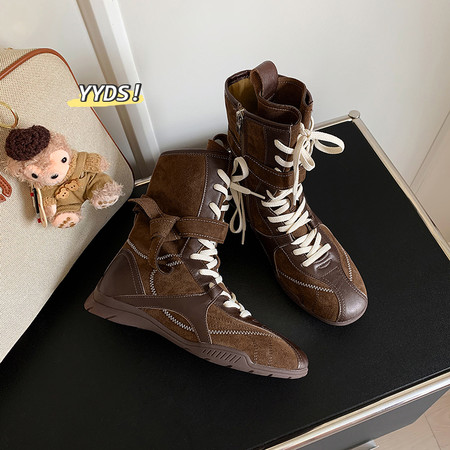 米娜同款~T台秀场款美拉德风小众拳击靴时装短靴马丁靴户外德训靴