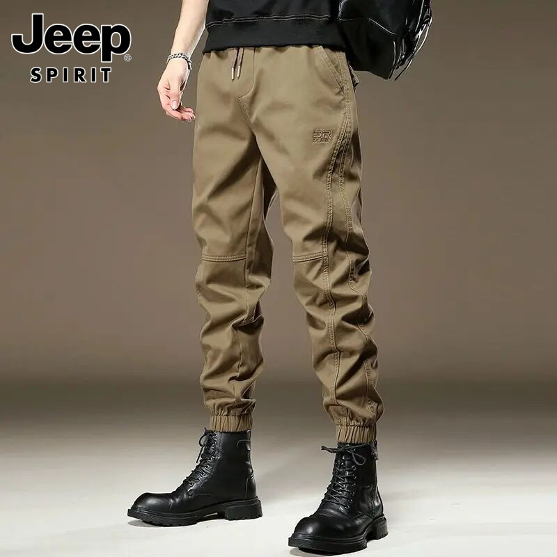 jeep吉普工装裤男潮牌宽松阔腿束脚裤男士秋冬美式复古休闲裤男裤